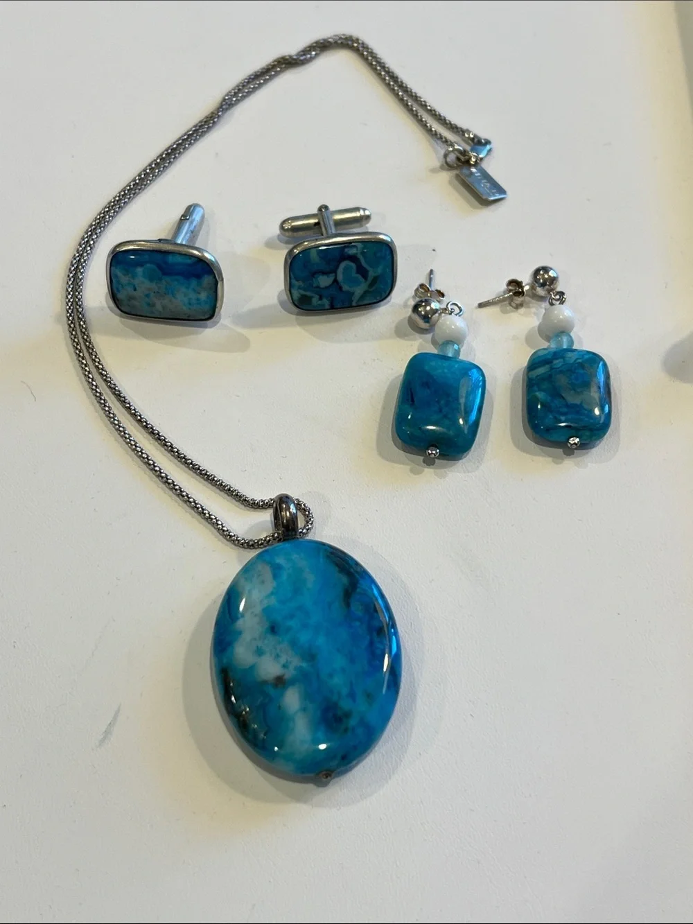 Ocean Blue Agate Stone Cufflinks